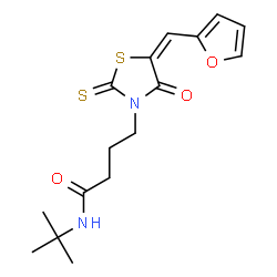 ChemSpider 2D Image | N-tert-Butyl-4-[(5E)-5-(2-furylmethylene)-4-oxo-2-thioxo-1,3-thiazolidin-3-yl]butanamide | C16H20N2O3S2