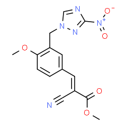 ChemSpider 2D Image | Methyl (2E)-2-cyano-3-{4-methoxy-3-[(3-nitro-1H-1,2,4-triazol-1-yl)methyl]phenyl}acrylate | C15H13N5O5