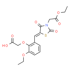 ChemSpider 2D Image | (2-Ethoxy-6-{(Z)-[3-(2-ethoxy-2-oxoethyl)-2,4-dioxo-1,3-thiazolidin-5-ylidene]methyl}phenoxy)acetic acid | C18H19NO8S