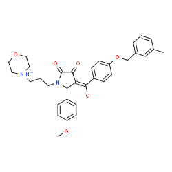 ChemSpider 2D Image | (E)-{2-(4-Methoxyphenyl)-1-[3-(morpholin-4-ium-4-yl)propyl]-4,5-dioxo-3-pyrrolidinylidene}{4-[(3-methylbenzyl)oxy]phenyl}methanolate | C33H36N2O6