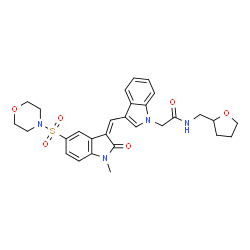 ChemSpider 2D Image | (Z)-2-(3-((1-methyl-5-(morpholinosulfonyl)-2-oxoindolin-3-ylidene)methyl)-1H-indol-1-yl)-N-((tetrahydrofuran-2-yl)methyl)acetamide | C29H32N4O6S