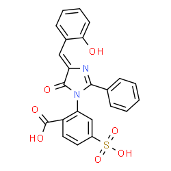 ChemSpider 2D Image | 2-[(4Z)-4-(2-Hydroxybenzylidene)-5-oxo-2-phenyl-4,5-dihydro-1H-imidazol-1-yl]-4-sulfobenzoic acid | C23H16N2O7S