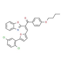 ChemSpider 2D Image | (2E)-2-(1,3-Benzoxazol-2-yl)-1-(4-butoxyphenyl)-3-[5-(2,5-dichlorophenyl)-2-furyl]-2-propen-1-one | C30H23Cl2NO4