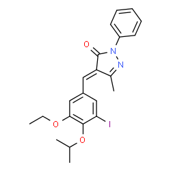 ChemSpider 2D Image | (4E)-4-(3-Ethoxy-5-iodo-4-isopropoxybenzylidene)-5-methyl-2-phenyl-2,4-dihydro-3H-pyrazol-3-one | C22H23IN2O3