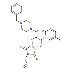ChemSpider 2D Image | 3-[(Z)-(3-Allyl-4-oxo-2-thioxo-1,3-thiazolidin-5-ylidene)methyl]-2-(4-benzyl-1-piperazinyl)-7-methyl-4H-pyrido[1,2-a]pyrimidin-4-one | C27H27N5O2S2