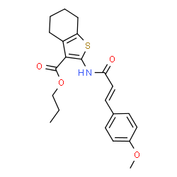ChemSpider 2D Image | Propyl 2-{[(2E)-3-(4-methoxyphenyl)-2-propenoyl]amino}-4,5,6,7-tetrahydro-1-benzothiophene-3-carboxylate | C22H25NO4S