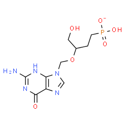 ChemSpider 2D Image | Hydrogen {3-[(2-amino-6-oxo-3,6-dihydro-9H-purin-9-yl)methoxy]-4-hydroxybutyl}phosphonate | C10H15N5O6P