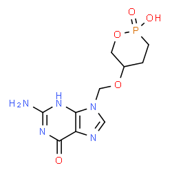 ChemSpider 2D Image | 2-Amino-9-{[(2-hydroxy-2-oxido-1,2-oxaphosphinan-5-yl)oxy]methyl}-3,9-dihydro-6H-purin-6-one | C10H14N5O5P