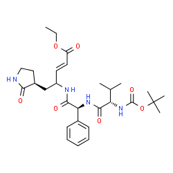 ChemSpider 2D Image | ETHYL (2E,4S)-4-[((2R)-2-{[N-(TERT-BUTOXYCARBONYL)-L-VALYL]AMINO}-2-PHENYLETHANOYL)AMINO]-5-[(3S)-2-OXOPYRROLIDIN-3-YL]PENT-2-ENOATE | C29H42N4O7