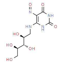ChemSpider 2D Image | 1-Deoxy-1-[(5-nitroso-2,6-dioxo-1,2,3,6-tetrahydro-4-pyrimidinyl)amino]-D-ribitol | C9H14N4O7