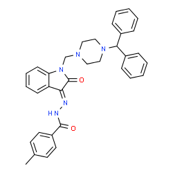 ChemSpider 2D Image | N'-{1-[(4-benzhydryl-1-piperazinyl)methyl]-2-oxo-1,2-dihydro-3H-indol-3-ylidene}-4-methylbenzohydrazide | C34H33N5O2