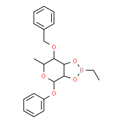ChemSpider 2D Image | 7-(Benzyloxy)-2-ethyl-6-methyl-4-phenoxytetrahydro-4H-[1,3,2]dioxaborolo[4,5-c]pyran | C21H25BO5
