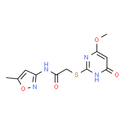 ChemSpider 2D Image | 2-[(4-Methoxy-6-oxo-1,6-dihydro-2-pyrimidinyl)sulfanyl]-N-(5-methyl-1,2-oxazol-3-yl)acetamide | C11H12N4O4S