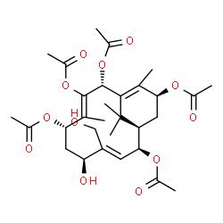 ChemSpider 2D Image | (2R,5S,7S,8E,10S,11R,13S)-7-Hydroxy-8-(hydroxymethyl)-4,14,15,15-tetramethylbicyclo[9.3.1]pentadeca-1(14),3,8-triene-2,3,5,10,13-pentayl pentaacetate | C30H42O12
