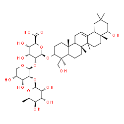 ChemSpider 2D Image | (5xi,9xi,14xi,18xi)-22,24-Dihydroxyolean-12-en-3-yl 6-deoxy-beta-D-gulopyranosyl-(1->2)-beta-D-ribopyranosyl-(1->2)-beta-D-allopyranosiduronic acid | C47H76O17