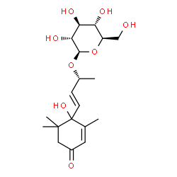 ChemSpider 2D Image | (2R,3E)-4-(1-Hydroxy-2,6,6-trimethyl-4-oxo-2-cyclohexen-1-yl)-3-buten-2-yl beta-D-glucopyranoside | C19H30O8