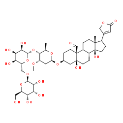 ChemSpider 2D Image | (3beta,5beta,9xi,17xi)-3-{[beta-D-Allopyranosyl-(1->6)-beta-D-allopyranosyl-(1->4)-2,6-dideoxy-3-O-methyl-beta-D-ribo-hexopyranosyl]oxy}-5,14-dihydroxy-19-oxocard-20(22)-enolide | C42H64O19