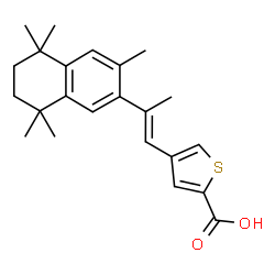 ChemSpider 2D Image | 4-[(1E)-2-(3,5,5,8,8-Pentamethyl-5,6,7,8-tetrahydro-2-naphthalenyl)-1-propen-1-yl]-2-thiophenecarboxylic acid | C23H28O2S