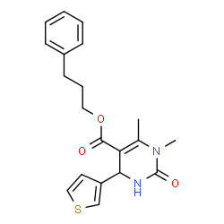 ChemSpider 2D Image | 3-Phenylpropyl 1,6-dimethyl-2-oxo-4-(3-thienyl)-1,2,3,4-tetrahydro-5-pyrimidinecarboxylate | C20H22N2O3S