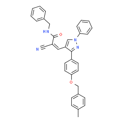 ChemSpider 2D Image | (2Z)-N-Benzyl-2-cyano-3-(3-{4-[(4-methylbenzyl)oxy]phenyl}-1-phenyl-1H-pyrazol-4-yl)acrylamide | C34H28N4O2