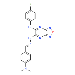 ChemSpider 2D Image | 6-{(2E)-2-[4-(Dimethylamino)benzylidene]hydrazino}-N-(4-fluorophenyl)[1,2,5]oxadiazolo[3,4-b]pyrazin-5-amine | C19H17FN8O