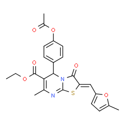 ChemSpider 2D Image | Ethyl (2Z)-5-(4-acetoxyphenyl)-7-methyl-2-[(5-methyl-2-furyl)methylene]-3-oxo-2,3-dihydro-5H-[1,3]thiazolo[3,2-a]pyrimidine-6-carboxylate | C24H22N2O6S
