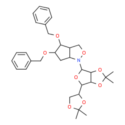 ChemSpider 2D Image | 4,5-Bis(benzyloxy)-1-[6-(2,2-dimethyl-1,3-dioxolan-4-yl)-2,2-dimethyltetrahydrofuro[3,4-d][1,3]dioxol-4-yl]hexahydro-1H-cyclopenta[c][1,2]oxazole | C32H41NO8