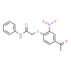 ChemSpider 2D Image | 2-[(4-Acetyl-2-nitrophenyl)sulfanyl]-N-phenylacetamide | C16H14N2O4S