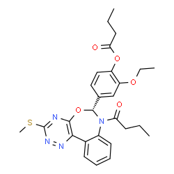 ChemSpider 2D Image | 4-[(6R)-7-Butyryl-3-(methylsulfanyl)-6,7-dihydro[1,2,4]triazino[5,6-d][3,1]benzoxazepin-6-yl]-2-ethoxyphenyl butyrate | C27H30N4O5S