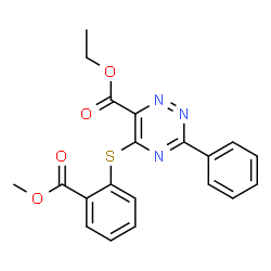 ChemSpider 2D Image | Ethyl 5-{[2-(methoxycarbonyl)phenyl]sulfanyl}-3-phenyl-1,2,4-triazine-6-carboxylate | C20H17N3O4S