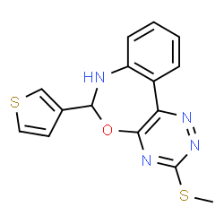 ChemSpider 2D Image | 3-(Methylsulfanyl)-6-(3-thienyl)-6,7-dihydro[1,2,4]triazino[5,6-d][3,1]benzoxazepine | C15H12N4OS2