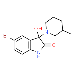 ChemSpider 2D Image | 5-Bromo-3-hydroxy-3-(3-methyl-1-piperidinyl)-1,3-dihydro-2H-indol-2-one | C14H17BrN2O2