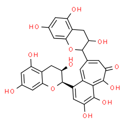 ChemSpider 2D Image | 3,4,5-Trihydroxy-1-[(2R,3R)-3,5,7-trihydroxy-3,4-dihydro-2H-chromen-2-yl]-8-(3,5,7-trihydroxy-3,4-dihydro-2H-chromen-2-yl)-6H-benzo[7]annulen-6-one | C29H24O12