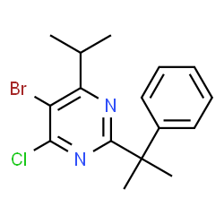 ChemSpider 2D Image | 5-Bromo-4-chloro-6-isopropyl-2-(2-phenyl-2-propanyl)pyrimidine | C16H18BrClN2