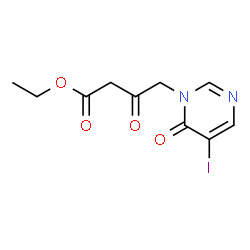 ChemSpider 2D Image | Ethyl 4-(5-iodo-6-oxo-1(6H)-pyrimidinyl)-3-oxobutanoate | C10H11IN2O4