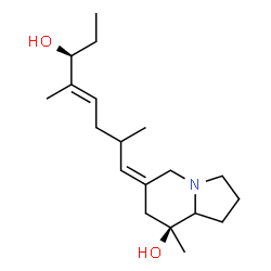 ChemSpider 2D Image | (6Z,8S)-6-[(4E,6S)-6-Hydroxy-2,5-dimethyl-4-octen-1-ylidene]-8-methyloctahydro-8-indolizinol | C19H33NO2