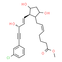 ChemSpider 2D Image | Methyl (5Z)-7-{(2R)-2-[(1E,3R)-5-(3-chlorophenyl)-3-hydroxy-1-penten-4-yn-1-yl]-3,5-dihydroxycyclopentyl}-5-heptenoate | C24H29ClO5