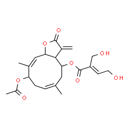 ChemSpider 2D Image | 9-Acetoxy-6,10-dimethyl-3-methylene-2-oxo-2,3,3a,4,5,8,9,11a-octahydrocyclodeca[b]furan-4-yl (2E)-4-hydroxy-2-(hydroxymethyl)-2-butenoate | C22H28O8