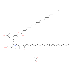 ChemSpider 2D Image | 2-Hydroxy-N-{2-[(2-hydroxypropyl){2-[(9E)-9-octadecenoyloxy]propyl}amino]ethyl}-N-methyl-N-{2-[(10E)-10-octadecenoyloxy]propyl}-1-propanaminium methyl sulfate | C52H102N2O10S