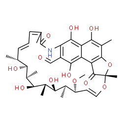 ChemSpider 2D Image | (7S,9E,11S,12S,13S,14R,15R,16R,17S,18S)-2,13,15,17,27,29-Hexahydroxy-11-methoxy-3,7,12,14,16,18,22-heptamethyl-6,23-dioxo-8,30-dioxa-24-azatetracyclo[23.3.1.1~4,7~.0~5,28~]triaconta-1(29),2,4,9,19,21,
25,27-octaene-26-carbaldehyde | C36H45NO12