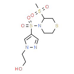 ChemSpider 2D Image | 2-(4-{[3-(Methylsulfonyl)-4-thiomorpholinyl]sulfonyl}-1H-pyrazol-1-yl)ethanol | C10H17N3O5S3