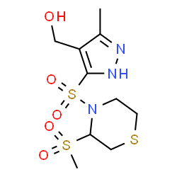 ChemSpider 2D Image | (3-Methyl-5-{[3-(methylsulfonyl)-4-thiomorpholinyl]sulfonyl}-1H-pyrazol-4-yl)methanol | C10H17N3O5S3