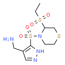 ChemSpider 2D Image | 1-(5-{[3-(Ethylsulfonyl)-4-thiomorpholinyl]sulfonyl}-1H-pyrazol-4-yl)methanamine | C10H18N4O4S3
