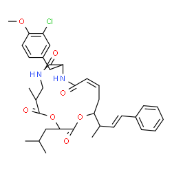 ChemSpider 2D Image | (13Z)-10-(3-Chloro-4-methoxybenzyl)-3-isobutyl-6-methyl-16-[(3E)-4-phenyl-3-buten-2-yl]-1,4-dioxa-8,11-diazacyclohexadec-13-ene-2,5,9,12-tetrone | C35H43ClN2O7