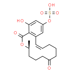 ChemSpider 2D Image | (3S,11Z)-16-Hydroxy-3-methyl-1,7-dioxo-3,4,5,6,7,8,9,10-octahydro-1H-2-benzoxacyclotetradecin-14-yl hydrogen sulfate | C18H22O8S