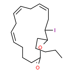ChemSpider 2D Image | (12Z)-15-Iodo-16-pentyloxacyclohexadeca-6,9,12-trien-2-one | C20H31IO2