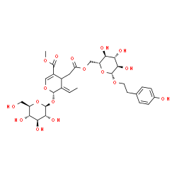ChemSpider 2D Image | 2-(4-Hydroxyphenyl)ethyl 6-O-{[(2S,3E)-3-ethylidene-2-(beta-D-glucopyranosyloxy)-5-(methoxycarbonyl)-3,4-dihydro-2H-pyran-4-yl]acetyl}-beta-D-glucopyranoside | C31H42O17
