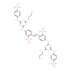 ChemSpider 2D Image | 2,2'-[(E)-1,2-Ethenediyl]bis[5-({4-[(2-hydroxyethyl)amino]-6-[(4-sulfophenyl)amino]-1,3,5-triazin-2-yl}amino)benzenesulfonic acid] | C36H36N12O14S4