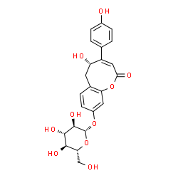 ChemSpider 2D Image | (3Z,5S)-5-Hydroxy-4-(4-hydroxyphenyl)-2-oxo-5,6-dihydro-2H-1-benzoxocin-9-yl beta-D-glucopyranoside | C23H24O10