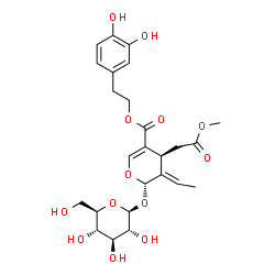 ChemSpider 2D Image | 2-(3,4-Dihydroxyphenyl)ethyl (2S,3E,4S)-3-ethylidene-2-(beta-D-glucopyranosyloxy)-4-(2-methoxy-2-oxoethyl)-3,4-dihydro-2H-pyran-5-carboxylate | C25H32O13
